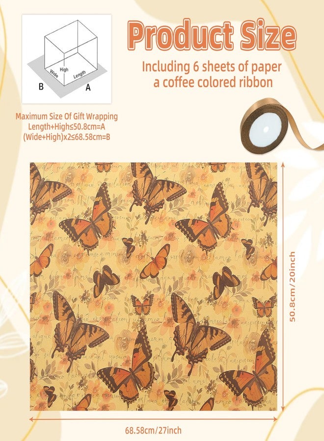 ورق تغليف هدايا بتصميم بوهيمي عتيق، مزين بزهرة عباد الشمس والفراشات واليعسوب والخنافس، 6 أوراق مسطحة مطوية بستة تصاميم مختلفة، بمساحة إجمالية 23 قدمًا مربعًا. مزود بشريط حريري بطول 22 مترًا. مثالي لتغليف هدايا حفلات الزفاف الربيعية والصيفية، وحفلات توديع العزوبية، وعيد الأم، وأعياد الميلاد. - Image 2